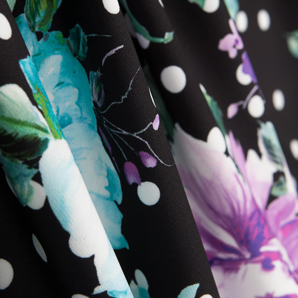 Bi-stretch Cretonne Pois Noir Mauve - Ribes y Casals