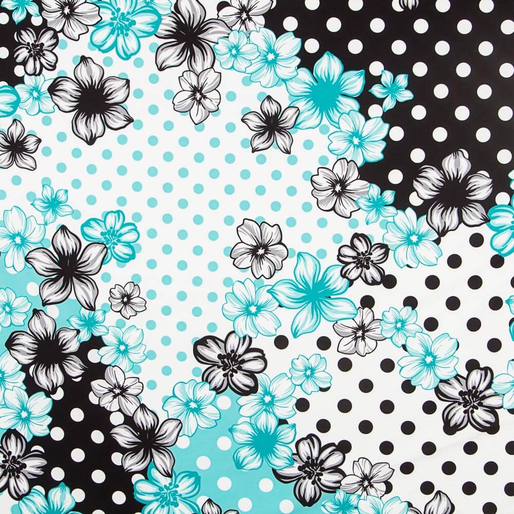 Bi-stretch Fleur Pois Mix Turquoise - Ribes y Casals