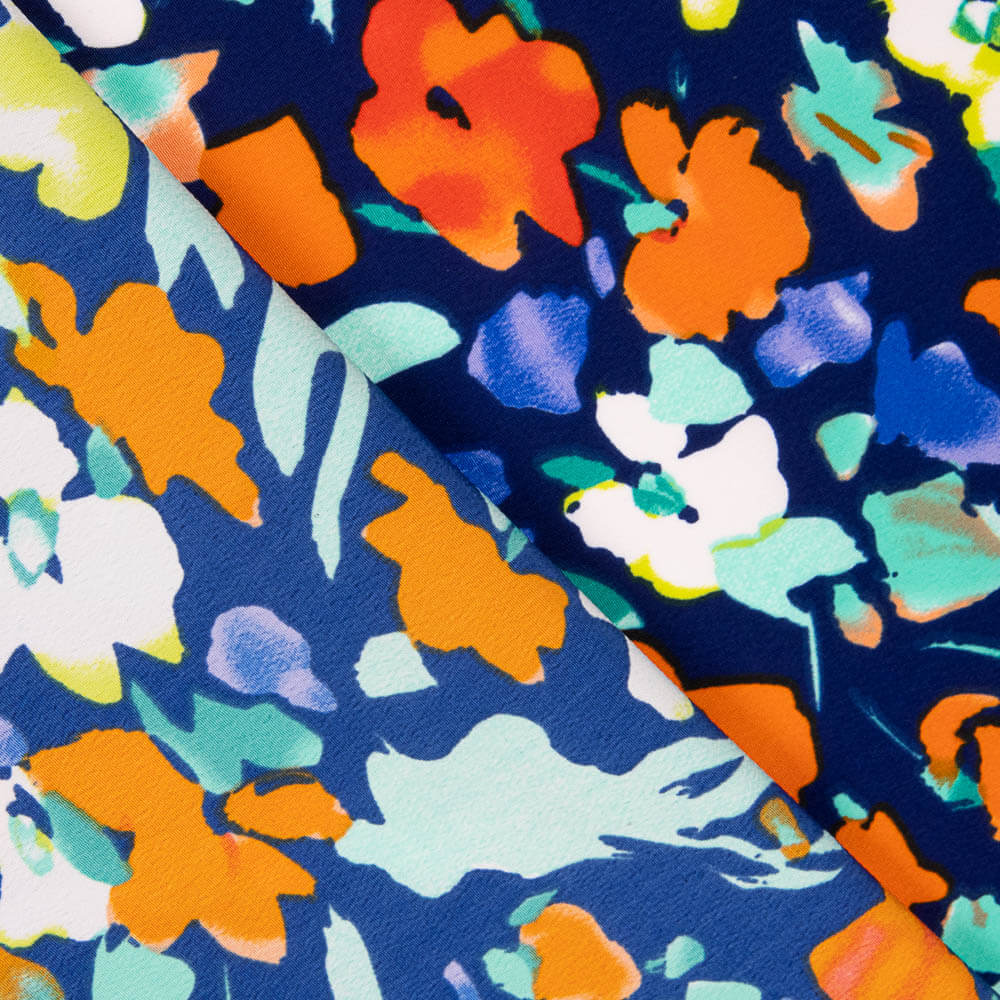 Crêpe Polyester Fleur Dreia Bleu marine - Ribes y Casals