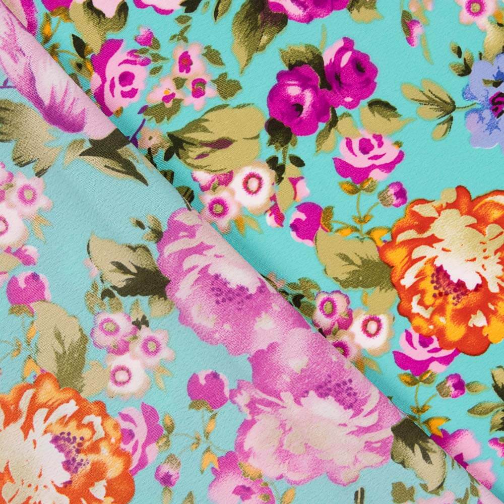 Nita Turquoise Polyester Cretonne Cretonne - Ribes y Casals