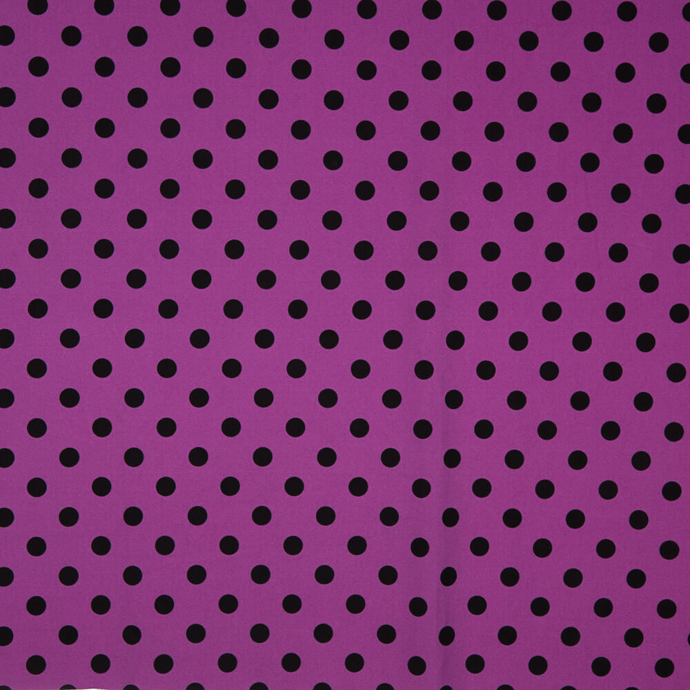 Gabardine Stretch Pois 17mm Bougainvillea-Noir - Ribes y Casals