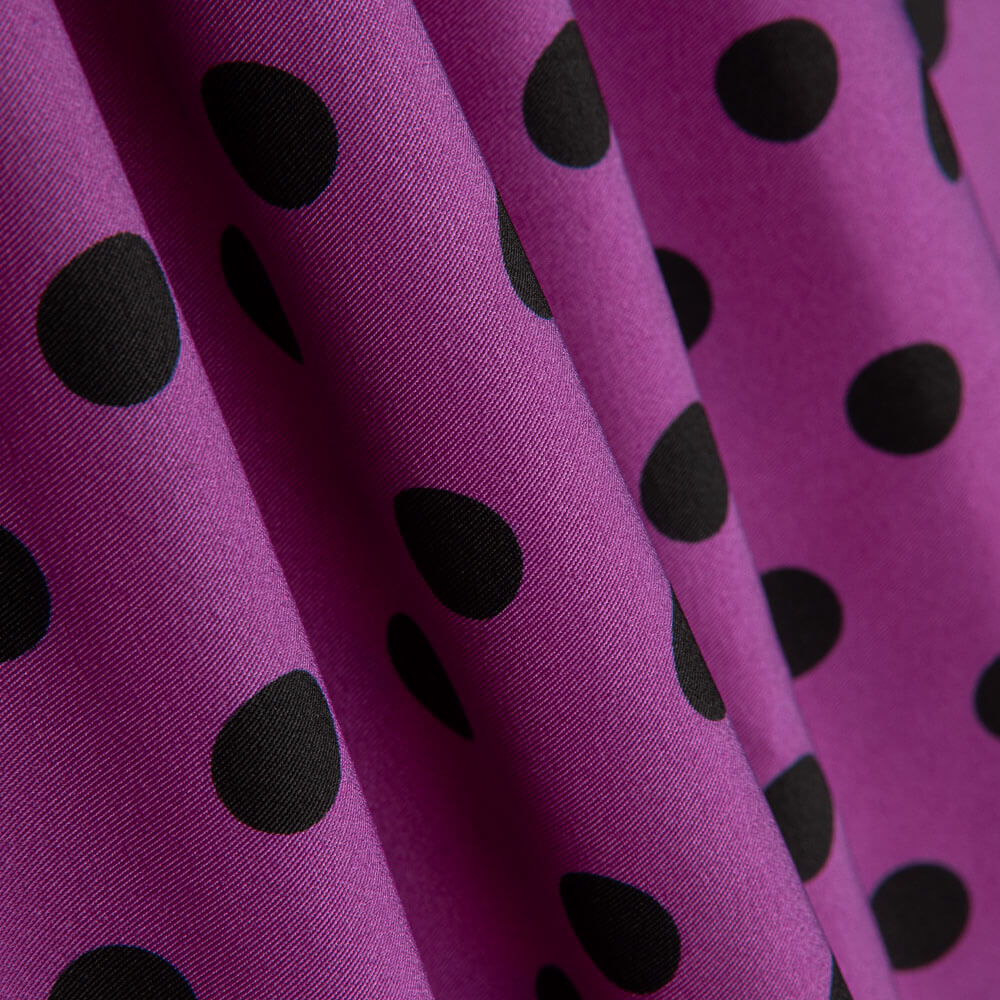Gabardine Stretch Pois 17mm Bougainvillea-Noir - Ribes y Casals