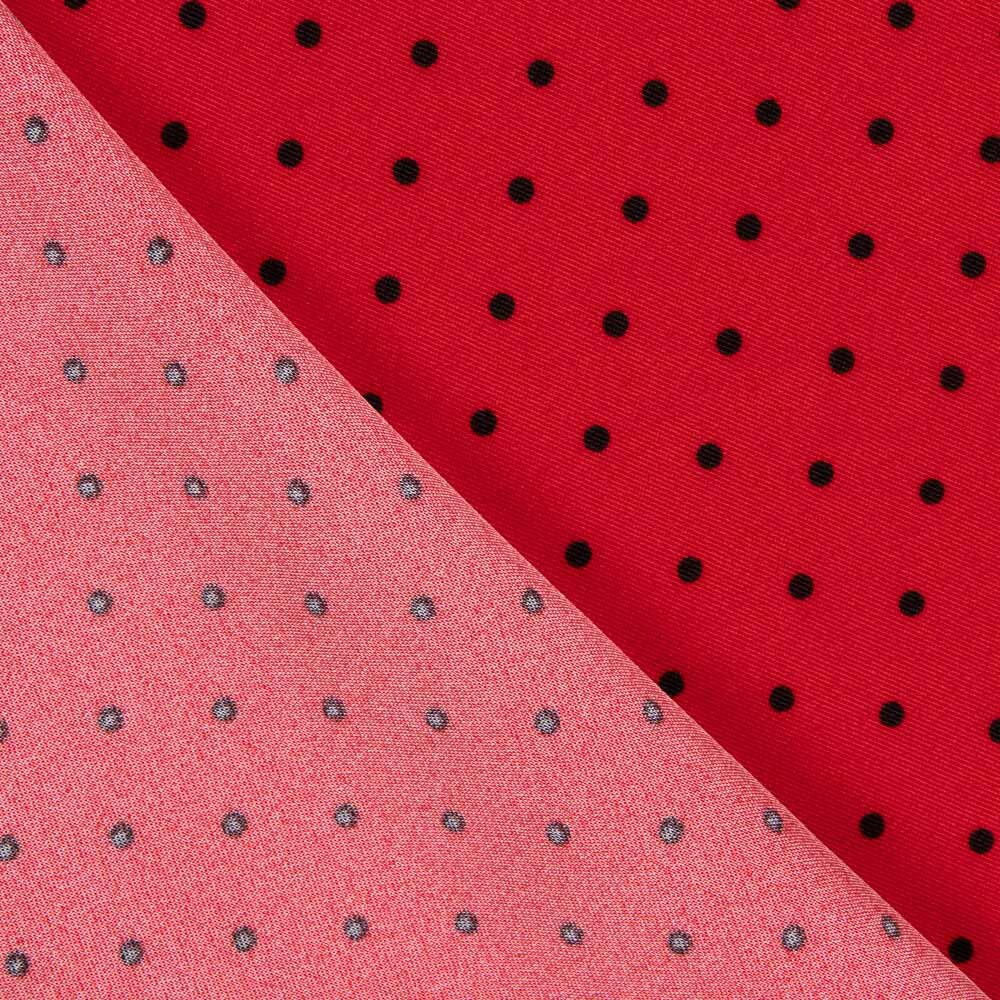 Gabardine Elastique Pois 3mm Rouge-Noir - Ribes y Casals