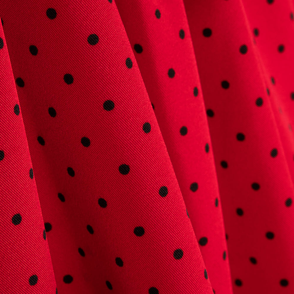 Gabardine Elastique Pois 3mm Rouge-Noir - Ribes y Casals