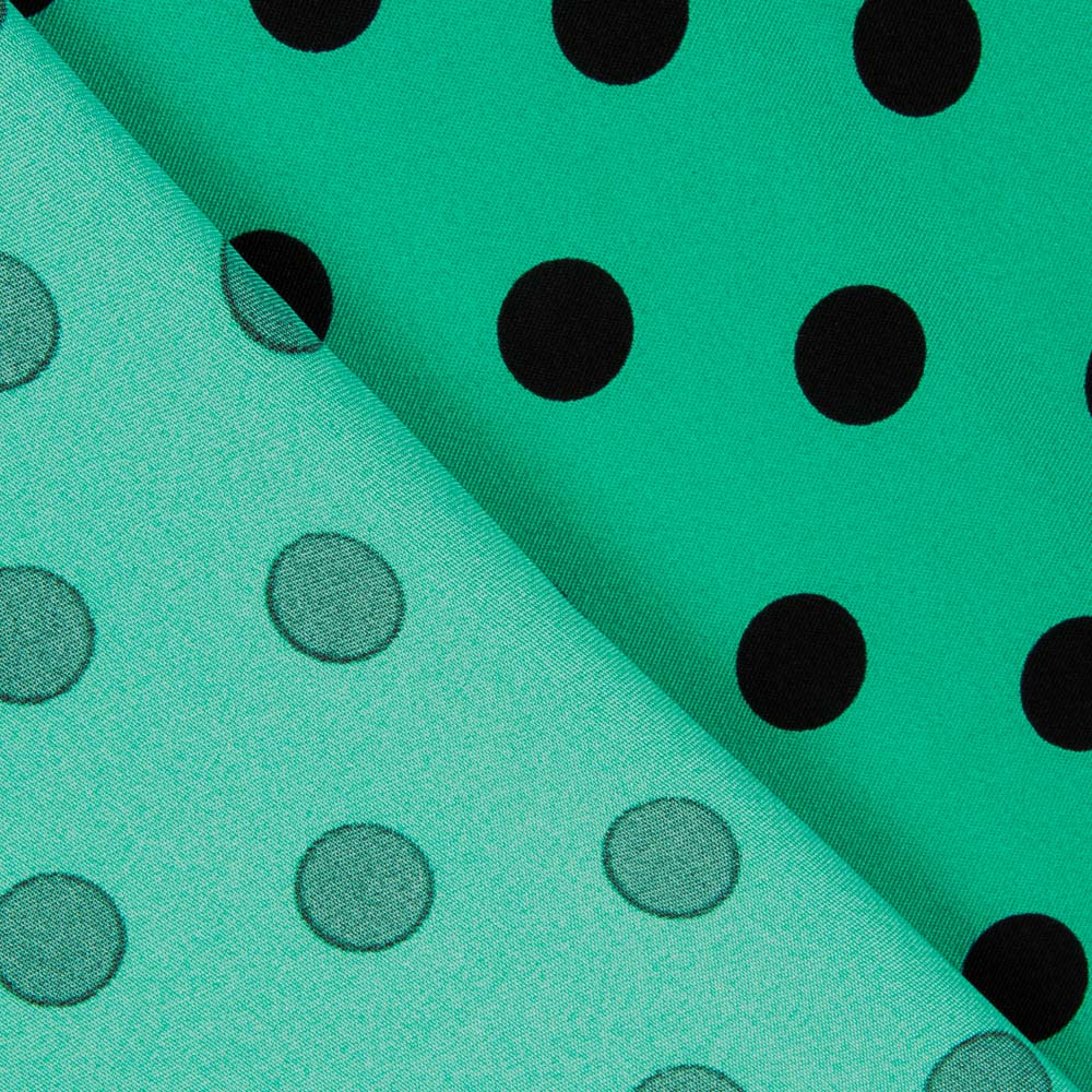Gabardine Elastique Pois 17mm Vert-Noir - Ribes y Casals
