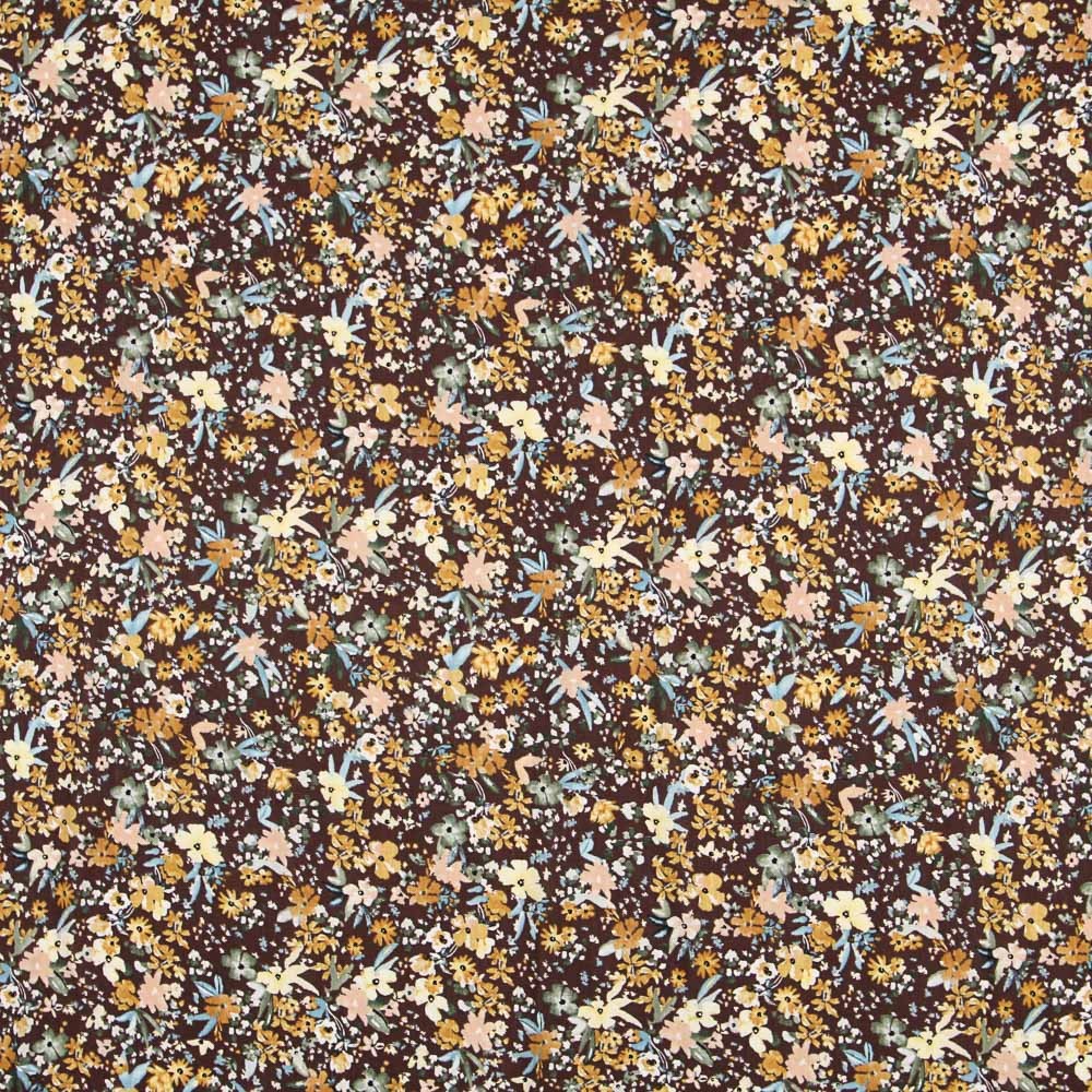 Mousseline Coton Floral Marron - Ribes y Casals