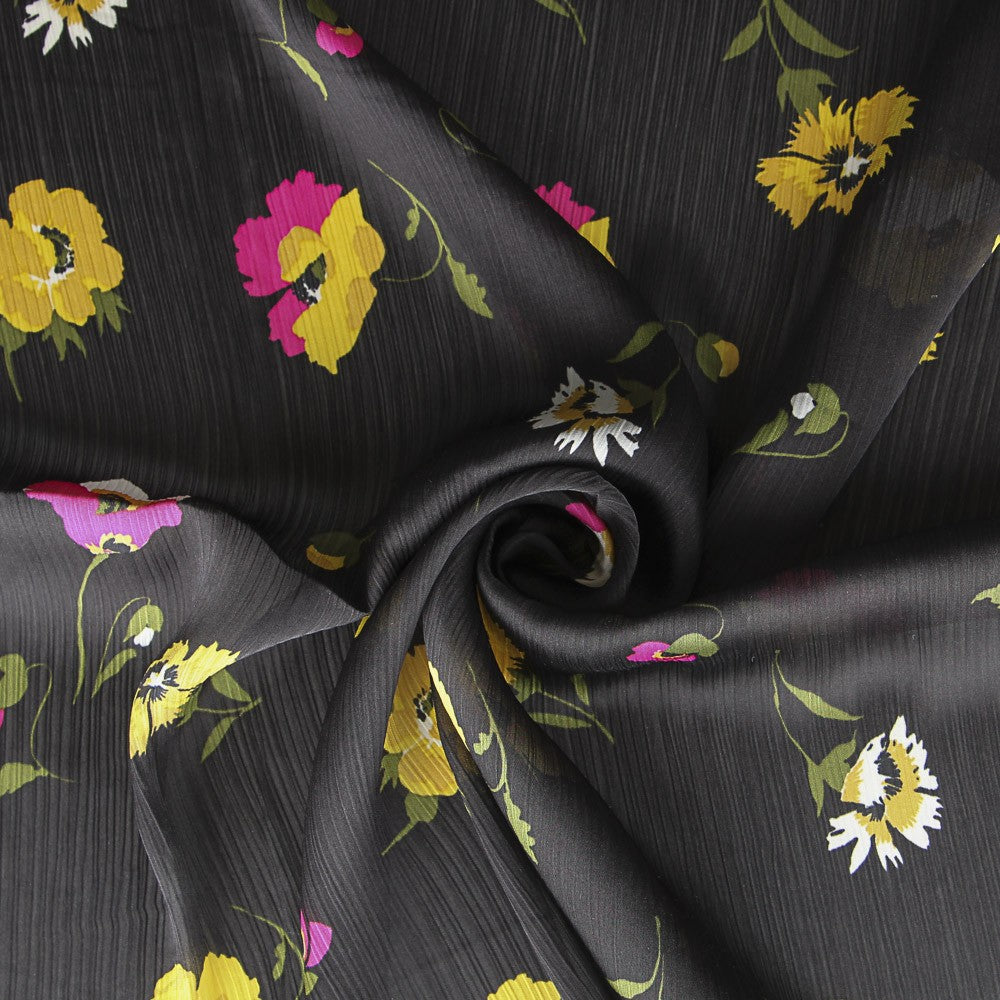 Satin Doube Gaze Fleurs Noires - Ribes y Casals