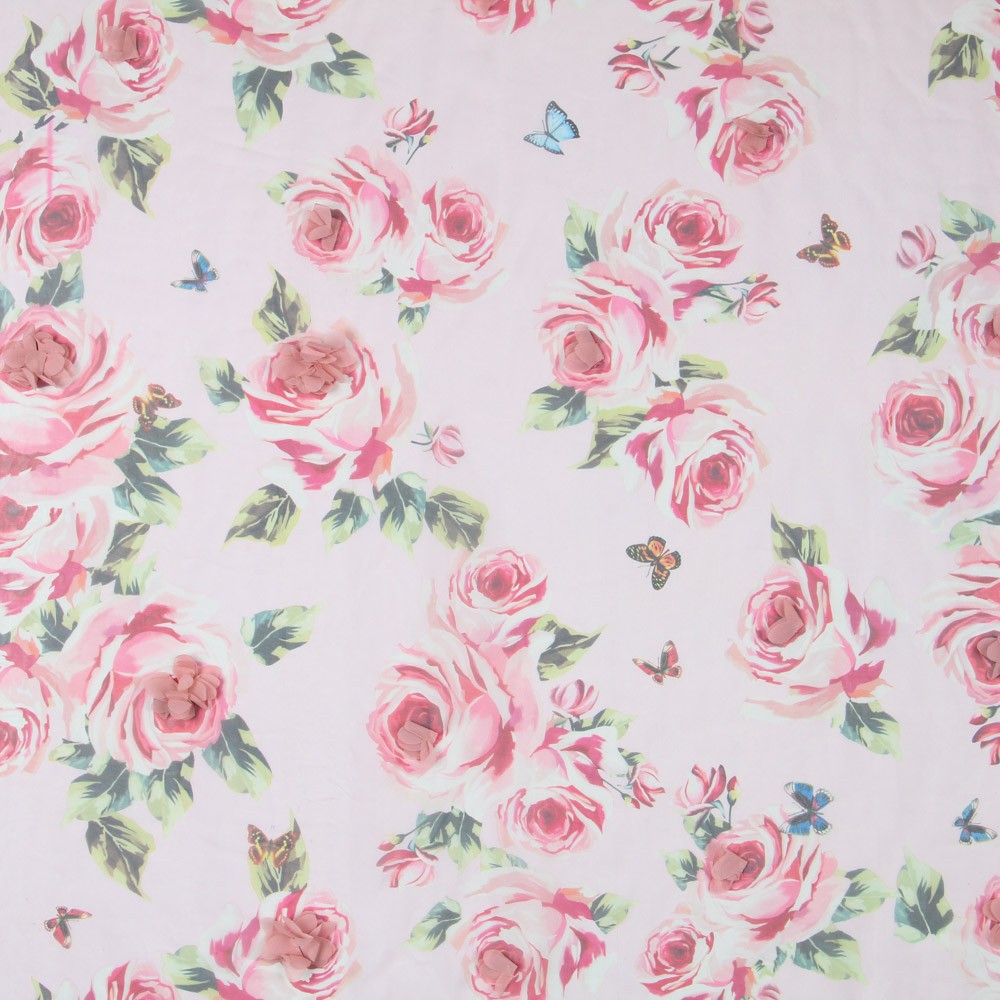Gaze Polyester Fantaisie Fleurs Roses - Ribes y Casals