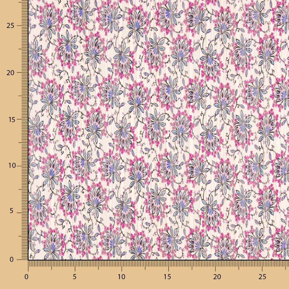 Mousseline Satin Lurex Fleur Rose - Ribes y Casals