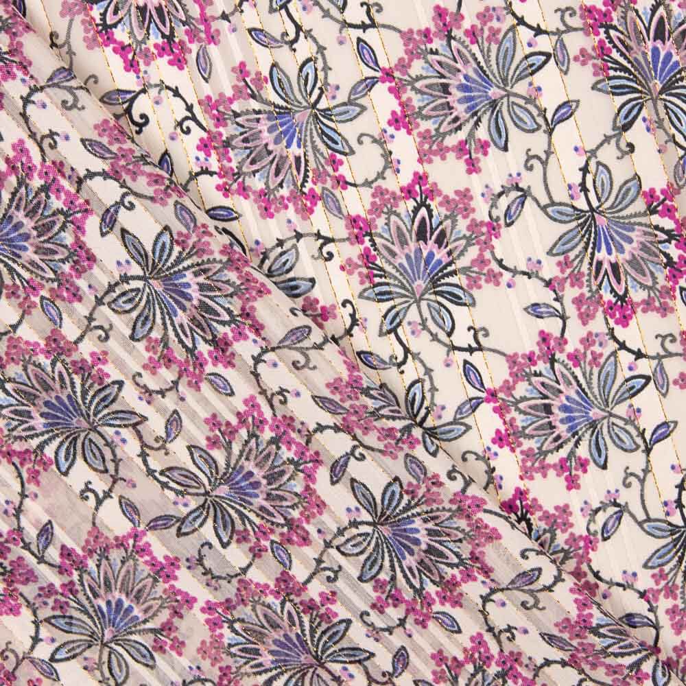 Mousseline Satin Lurex Fleur Rose - Ribes y Casals