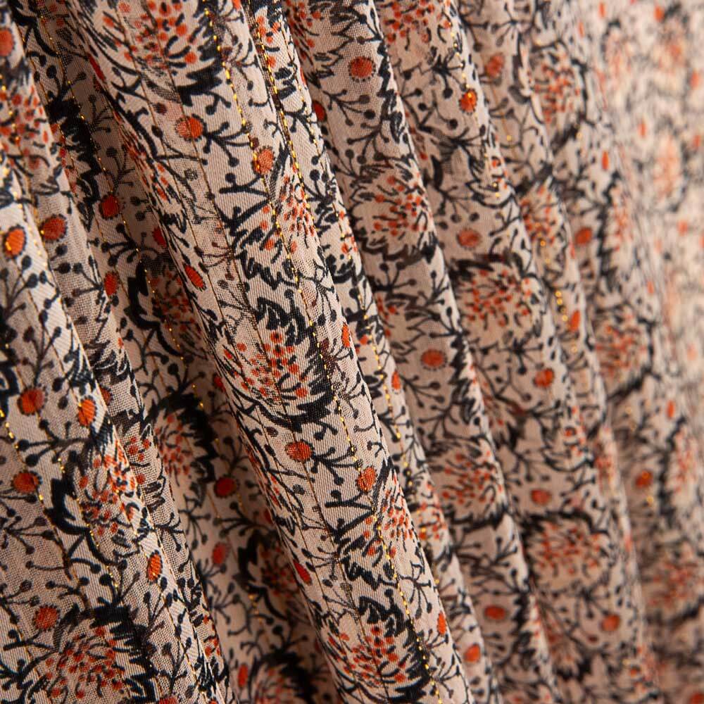 Mousseline Satin Lurex Feuilles Beige - Ribes y Casals