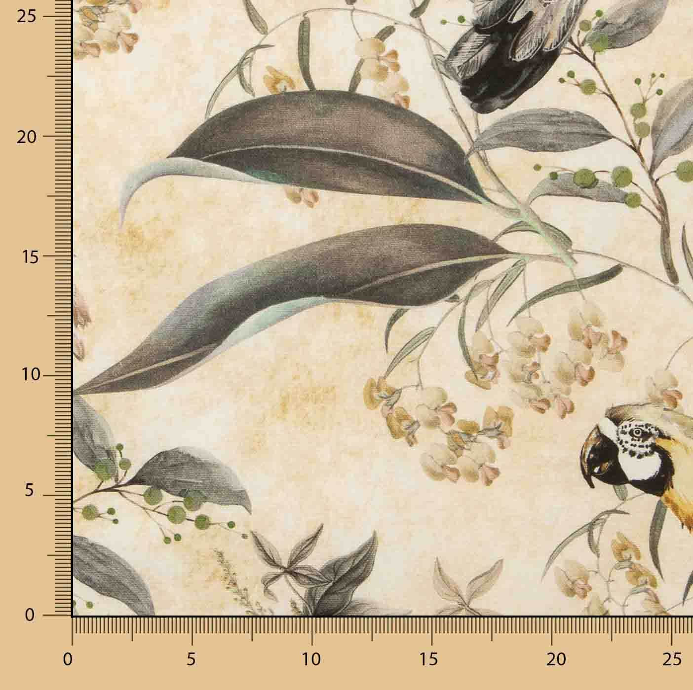 Toile de coton imprimée « Ara et orchidées » beige - Ribes y Casals