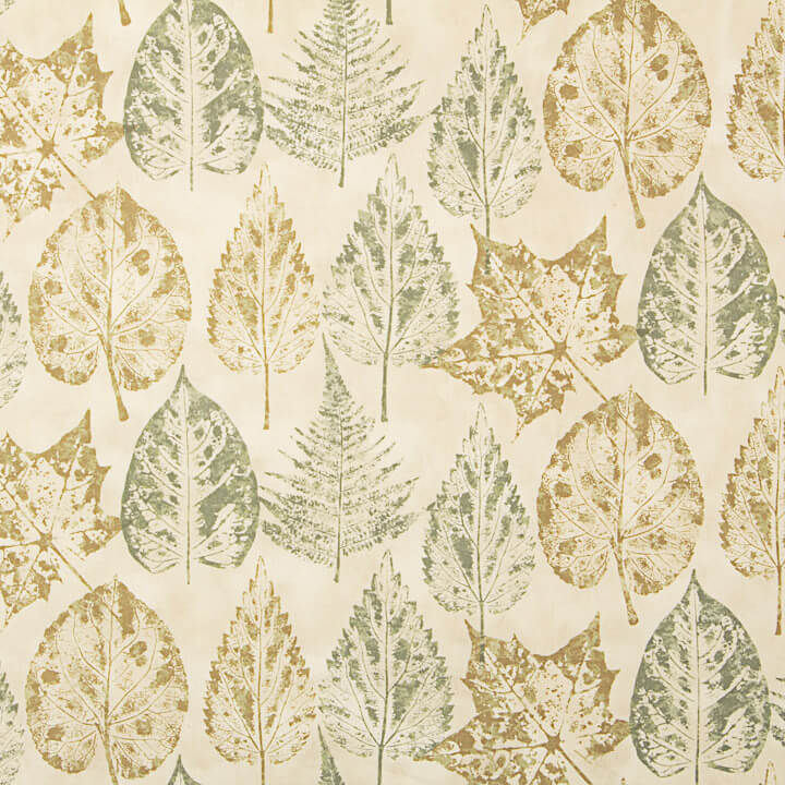 Toile de coton imprimée de motifs botaniques verts et ocres - Ribes y Casals