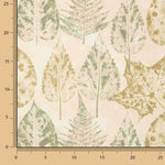 Toile de coton imprimée de motifs botaniques verts et ocres - Ribes y Casals