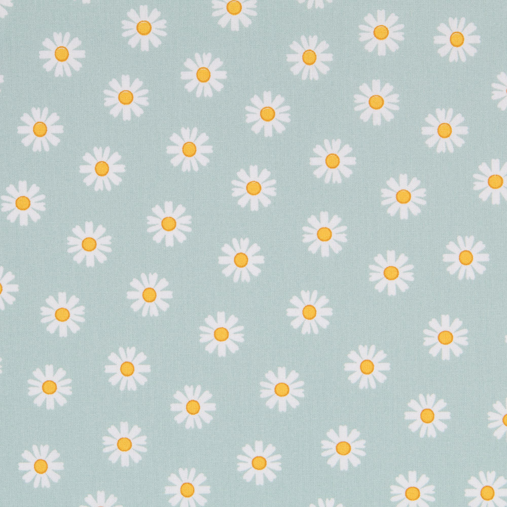 Popeline Fleurs Marguerites Vert - Ribes y Casals