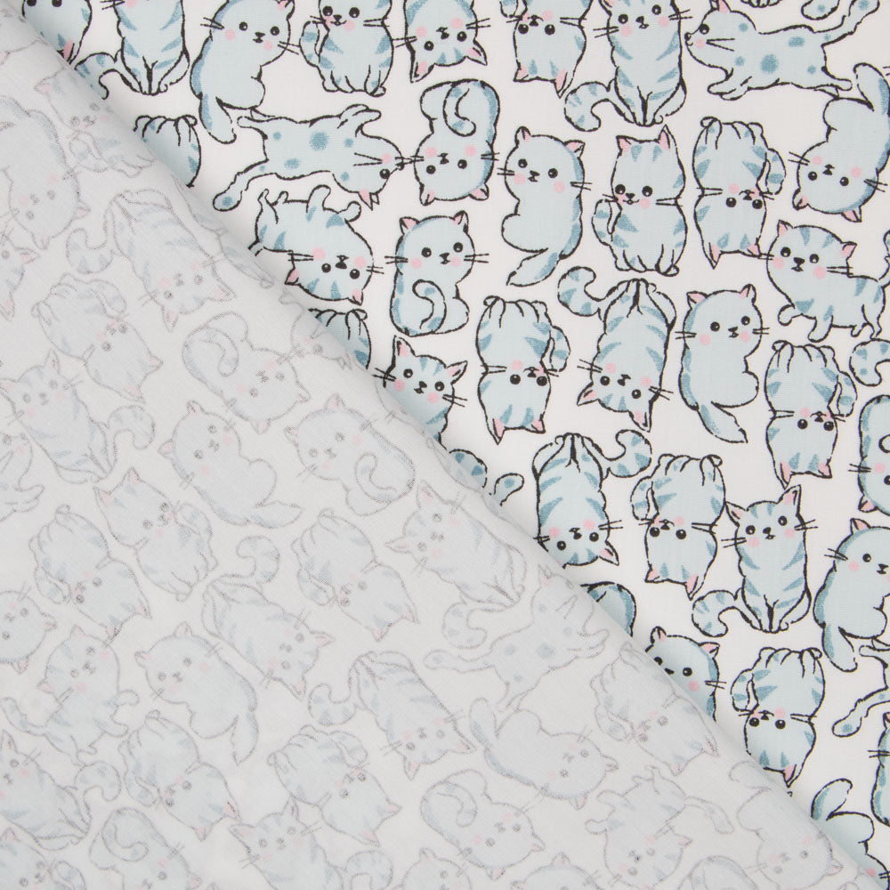 Popeline Coton Bio Bleu Chats - Ribes y Casals
