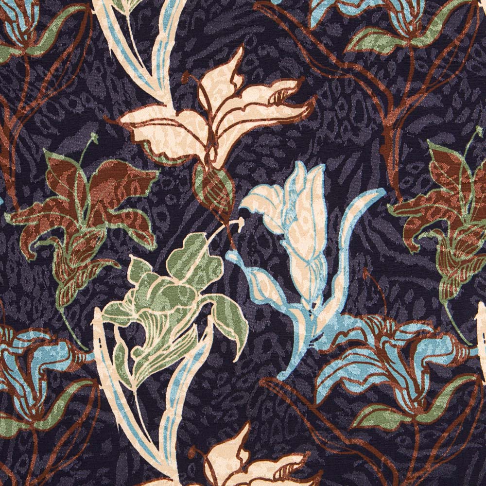 Satin Jacquard Fleur Bleu Marine - Ribes y Casals