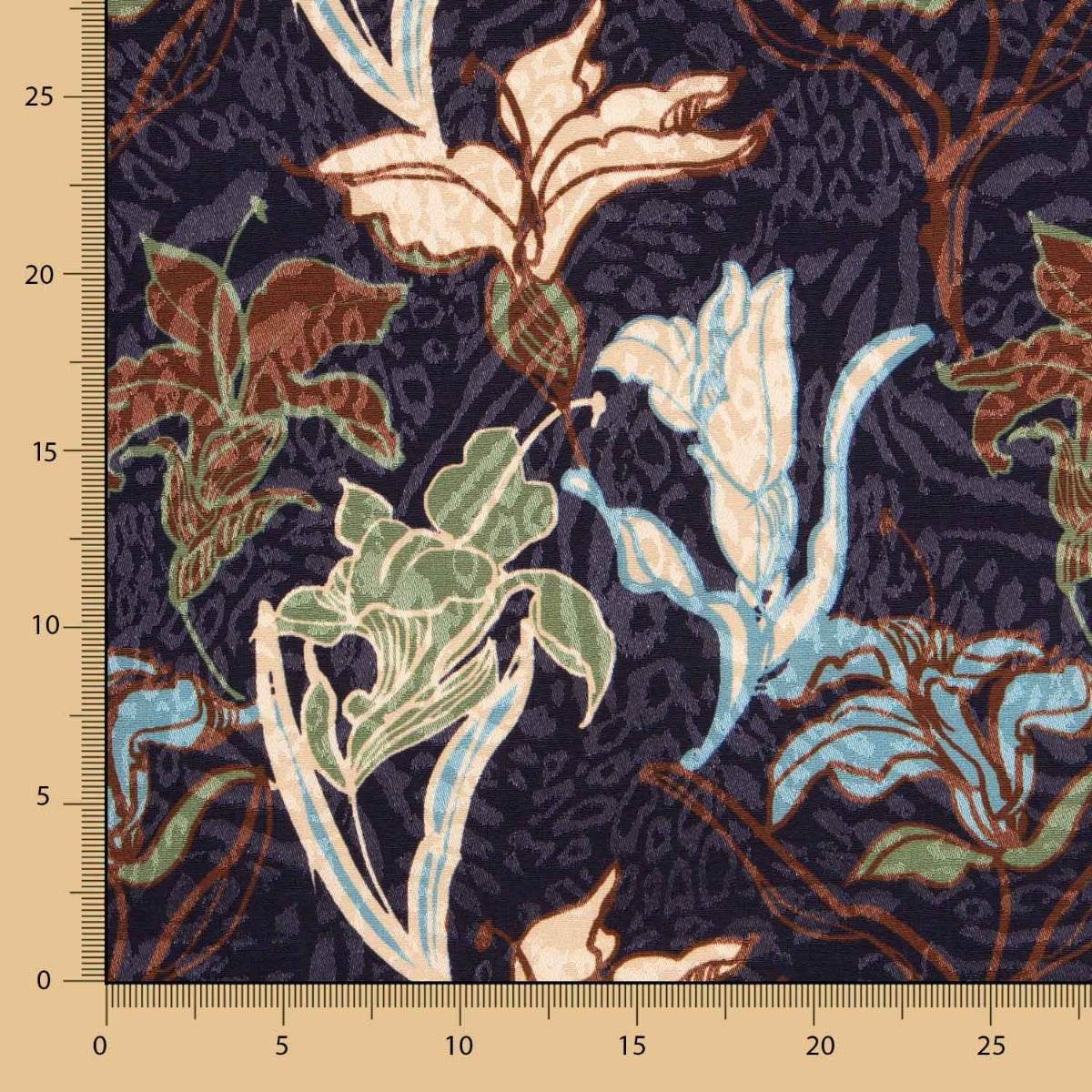 Satin Jacquard Fleur Bleu Marine - Ribes y Casals