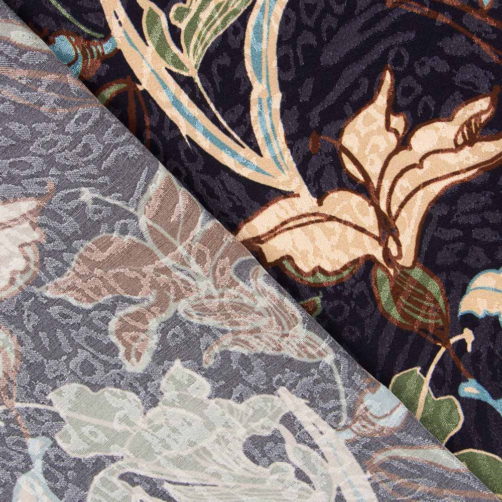 Satin Jacquard Fleur Bleu Marine - Ribes y Casals