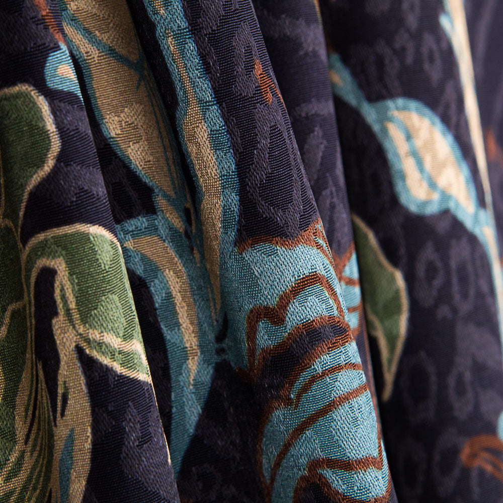 Satin Jacquard Fleur Bleu Marine - Ribes y Casals