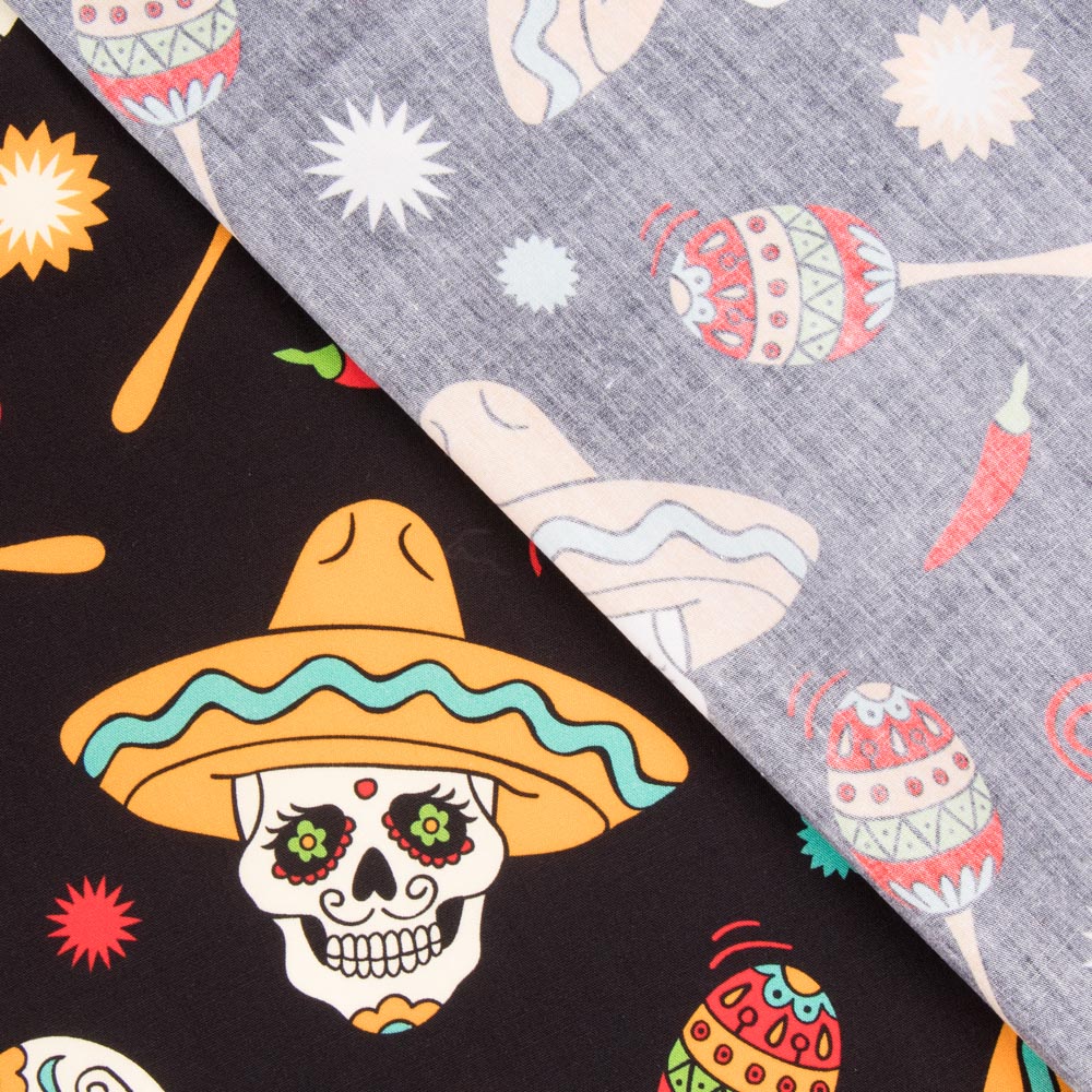 Coton Fête Catrinas Noir - Ribes y Casals
