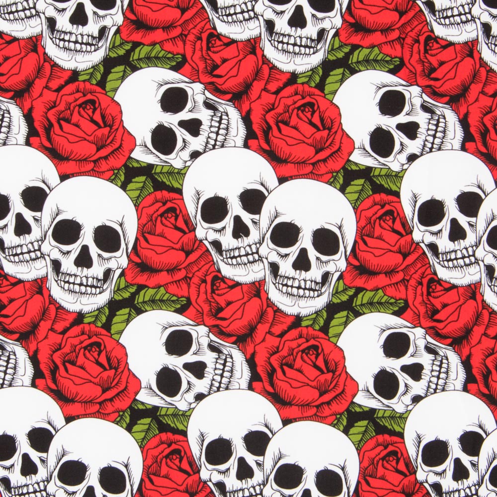 Coton Skulls Roses Rouges - Ribes y Casals