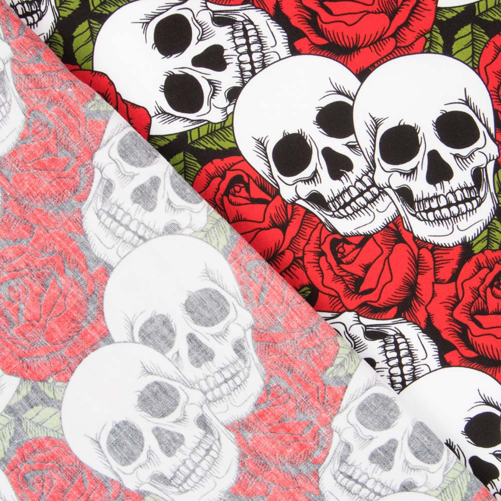 Coton Skulls Roses Rouges - Ribes y Casals