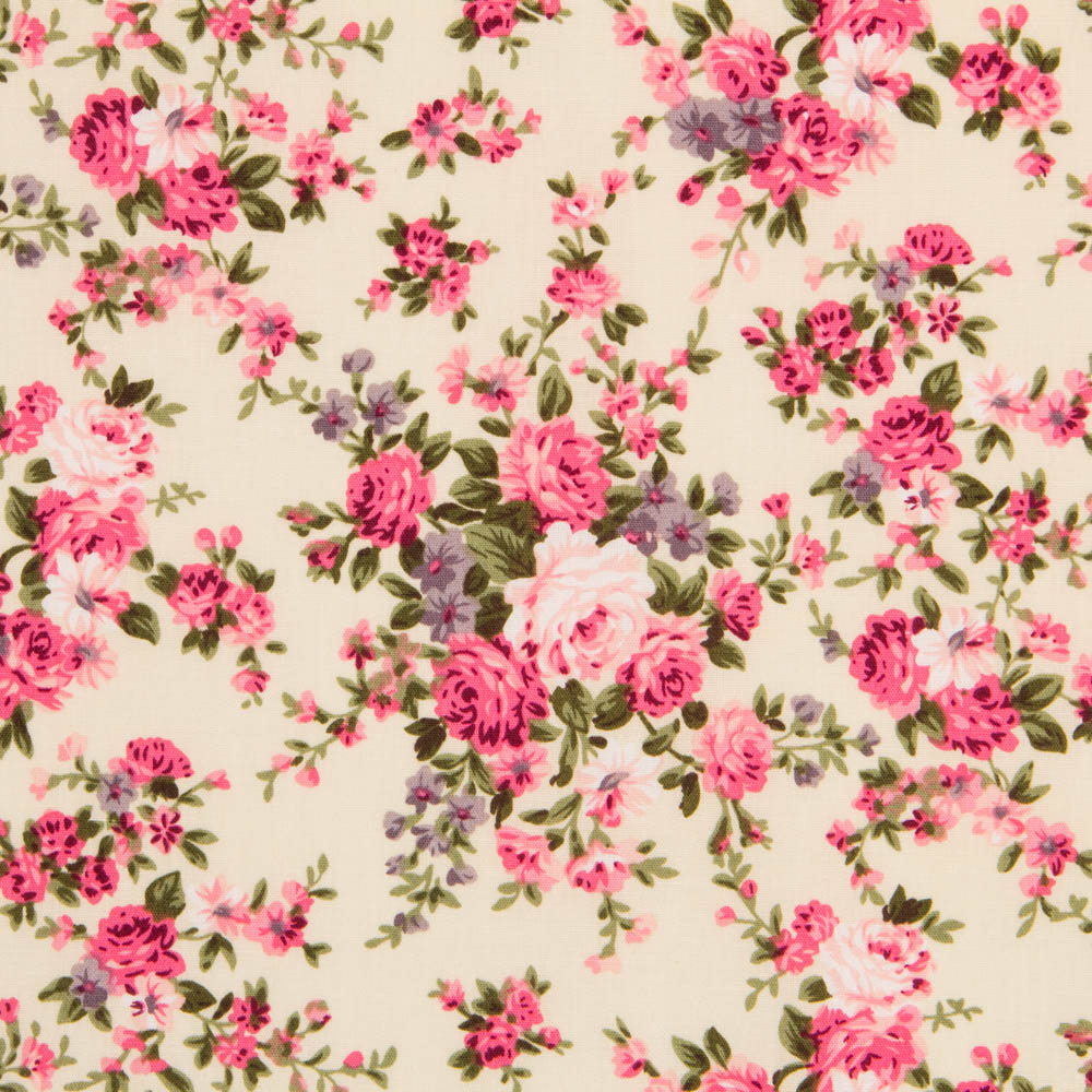 Popeline Bouquet Fleurs Écru - Ribes y Casals