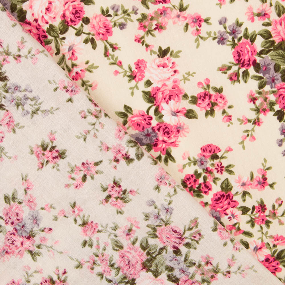 Popeline Bouquet Fleurs Écru - Ribes y Casals