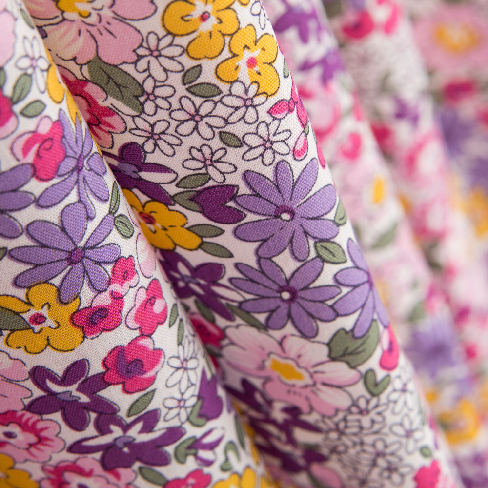 Popeline Fleurs de Jardin Lilas - Ribes y Casals