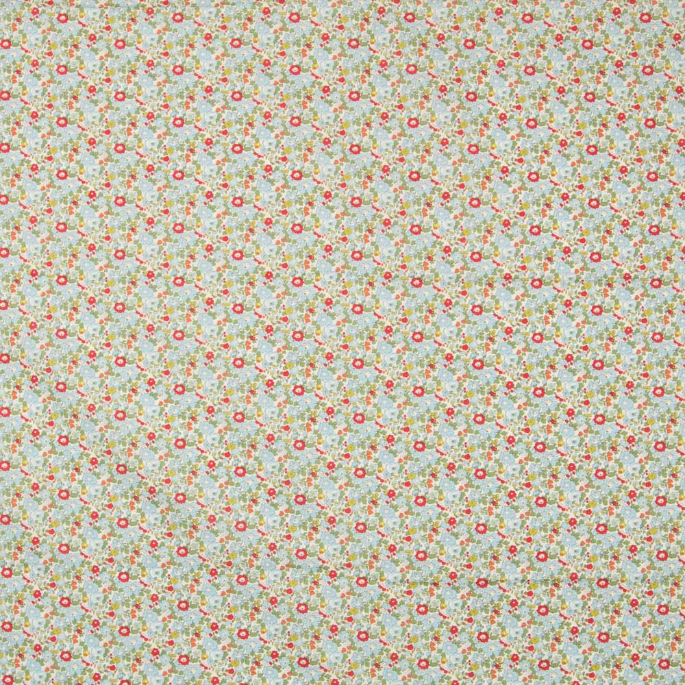 Popeline Fleurs Bleu Rouge - Ribes y Casals