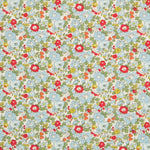 Popeline Fleurs Bleu Rouge - Ribes y Casals