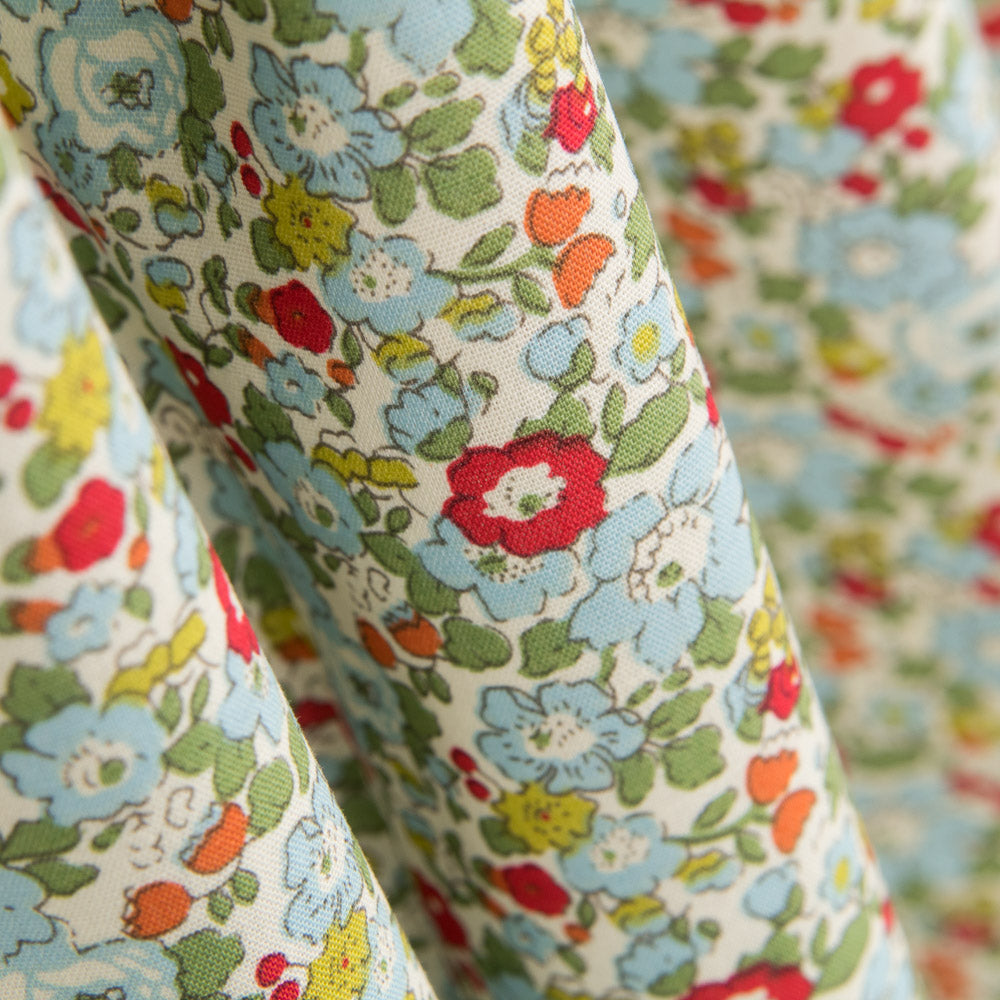 Popeline Fleurs Bleu Rouge - Ribes y Casals