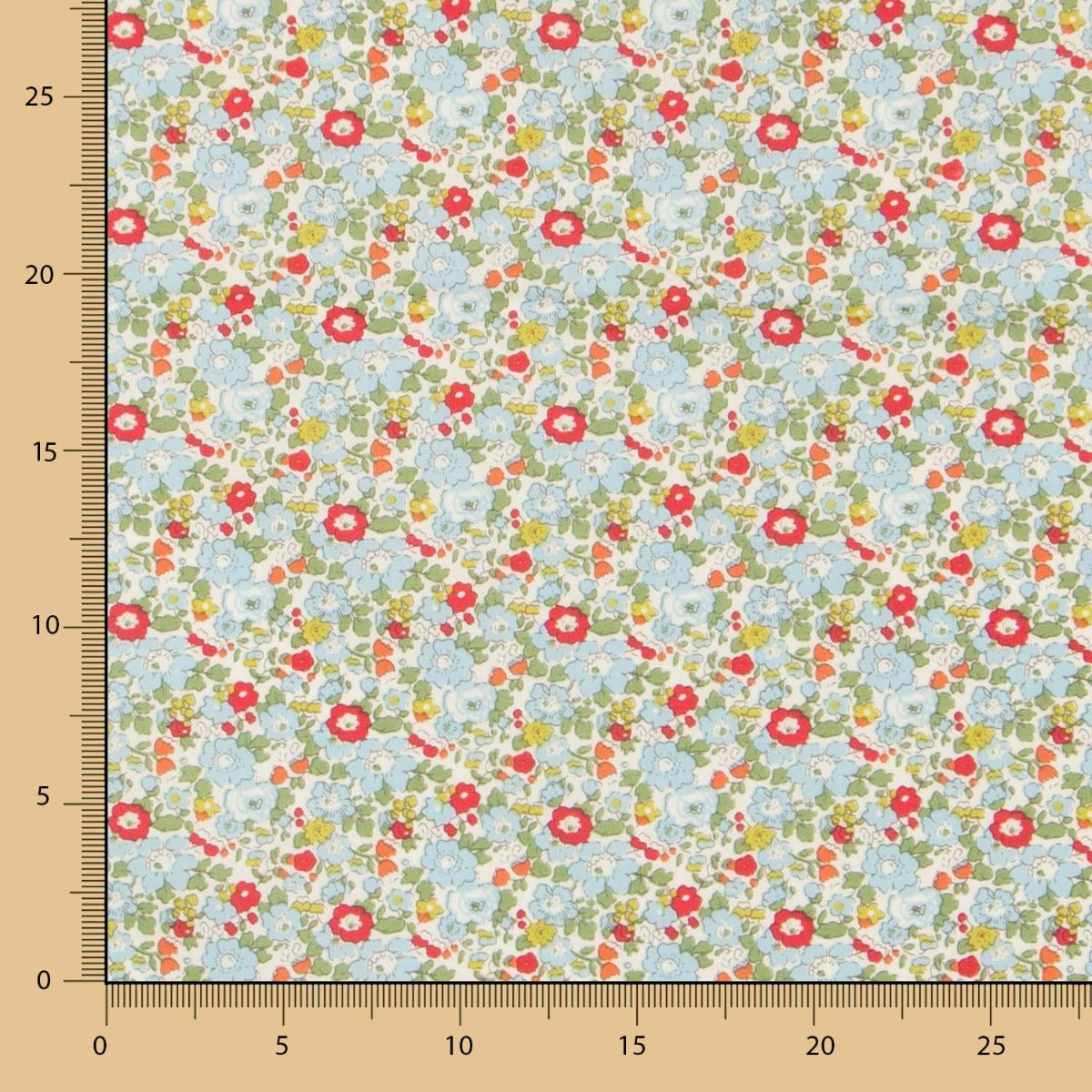 Popeline Fleurs Bleu Rouge - Ribes y Casals