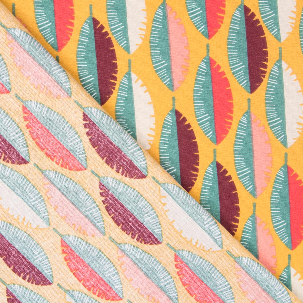 Tissu Coton Plumes Ocre Maxi - Ribes y Casals