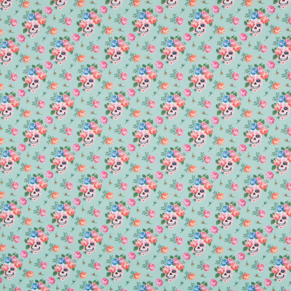 Popeline Calaveras Green - Ribes y Casals