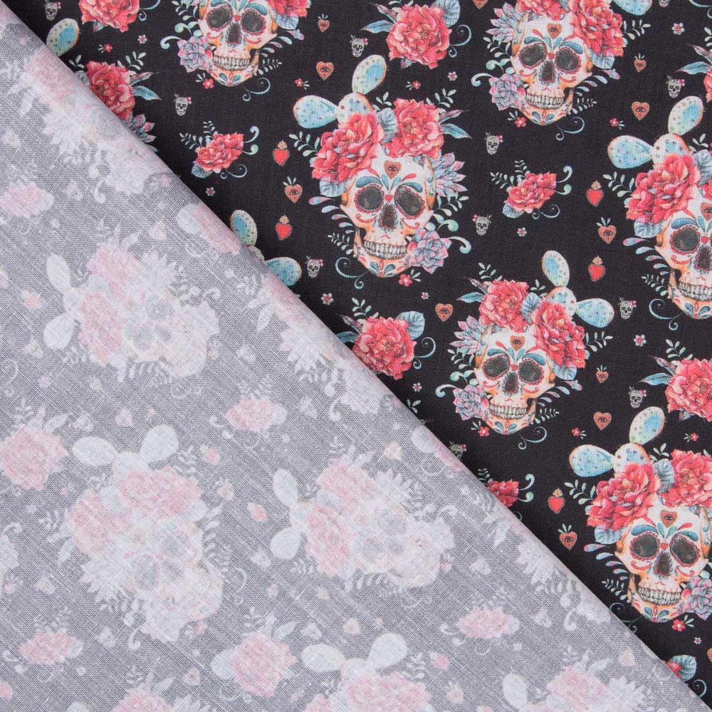 Tissu Coton Catrina Cactus Noir - Ribes y Casals