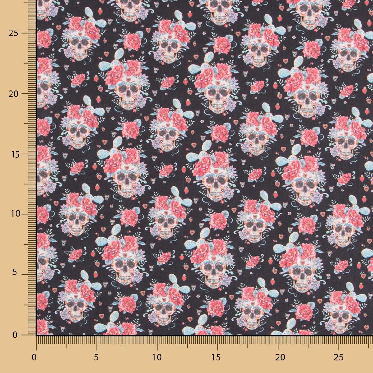 Tissu Coton Catrina Cactus Noir - Ribes y Casals