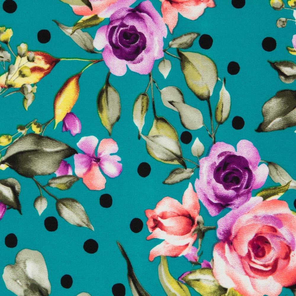 Crêpe à Pois et Fleurs Aiguemarine - Ribes y Casals