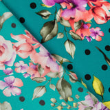 Crêpe à Pois et Fleurs Aiguemarine - Ribes y Casals