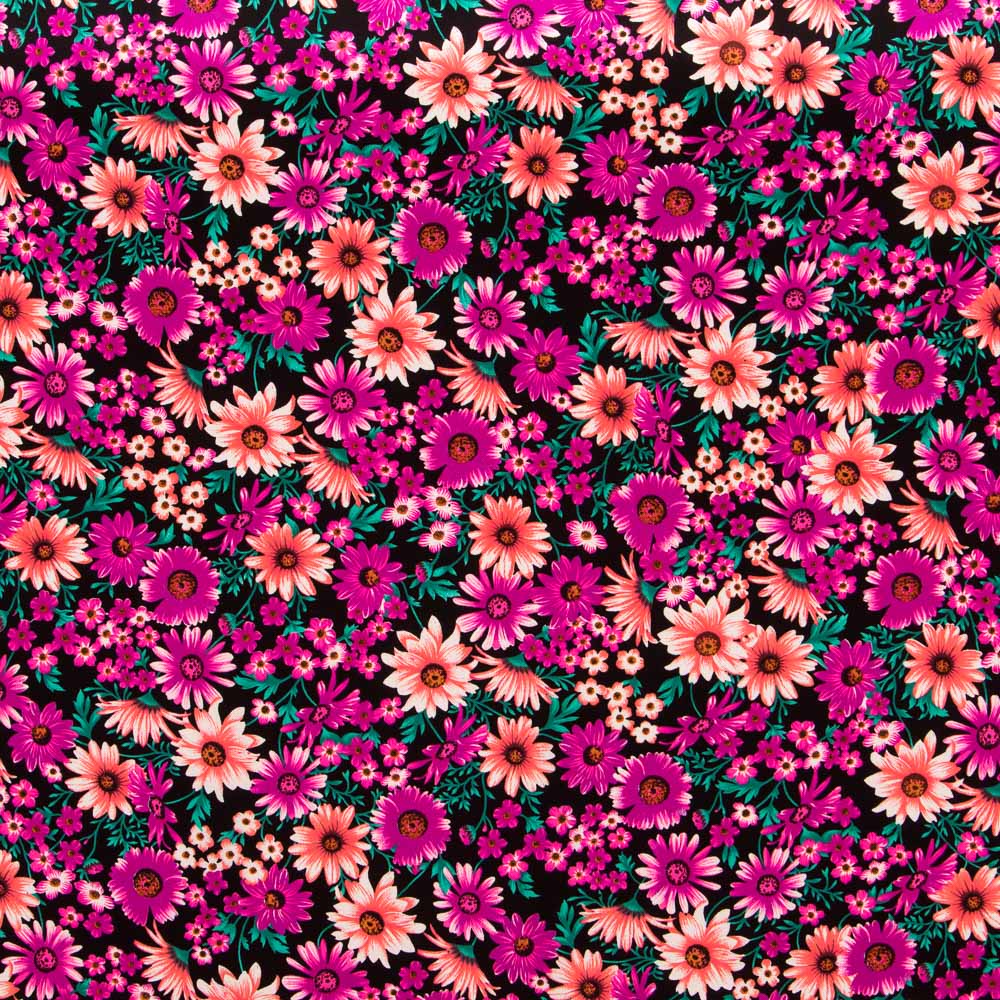 Crêpe Polyester Marguerites Fuchsia - Ribes y Casals