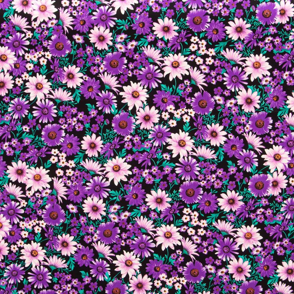 Crêpe Polyester Marguerites Violet - Ribes y Casals