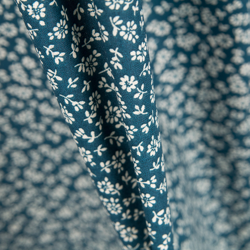 Popeline Brindilles Bleu Pétrole - Ribes y Casals