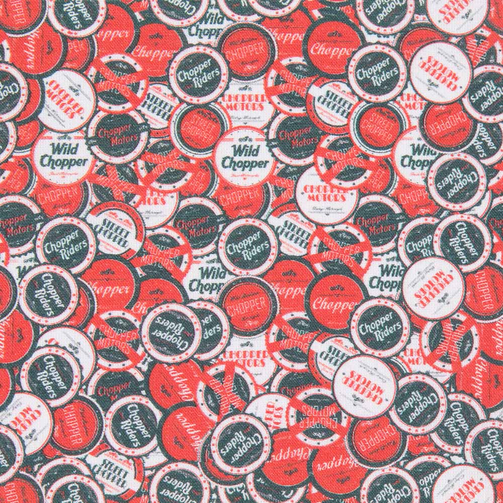 Tissu Coton Badges Rouges - Ribes y Casals