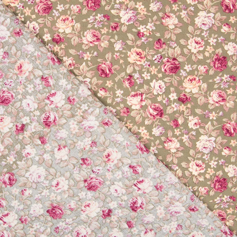 Popeline Fleurs Crétonne Kaki - Ribes y Casals