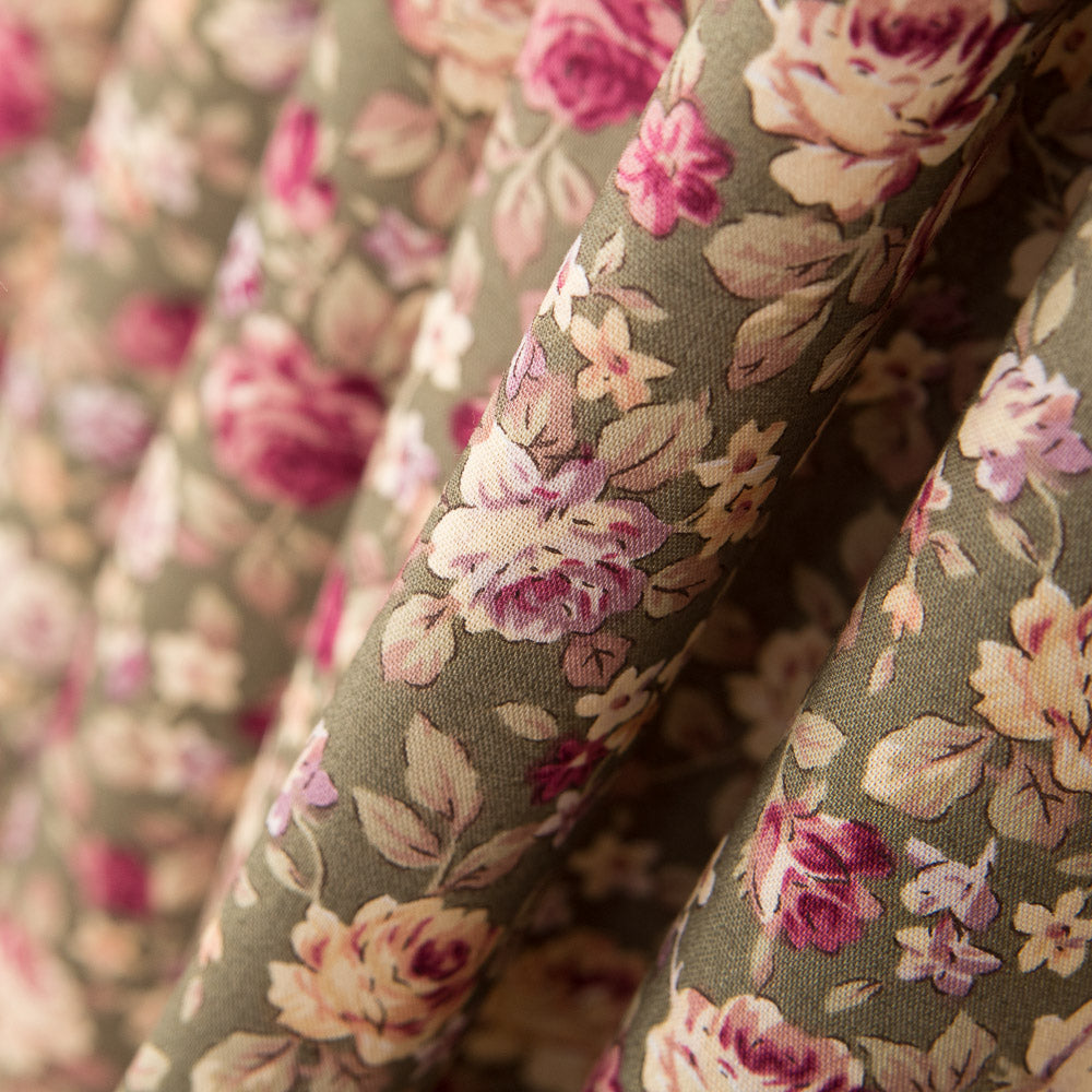 Popeline Fleurs Crétonne Kaki - Ribes y Casals