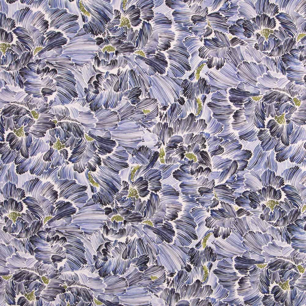 Tissu Biélastique Dessin Fleuri Bleu - Ribes y Casals