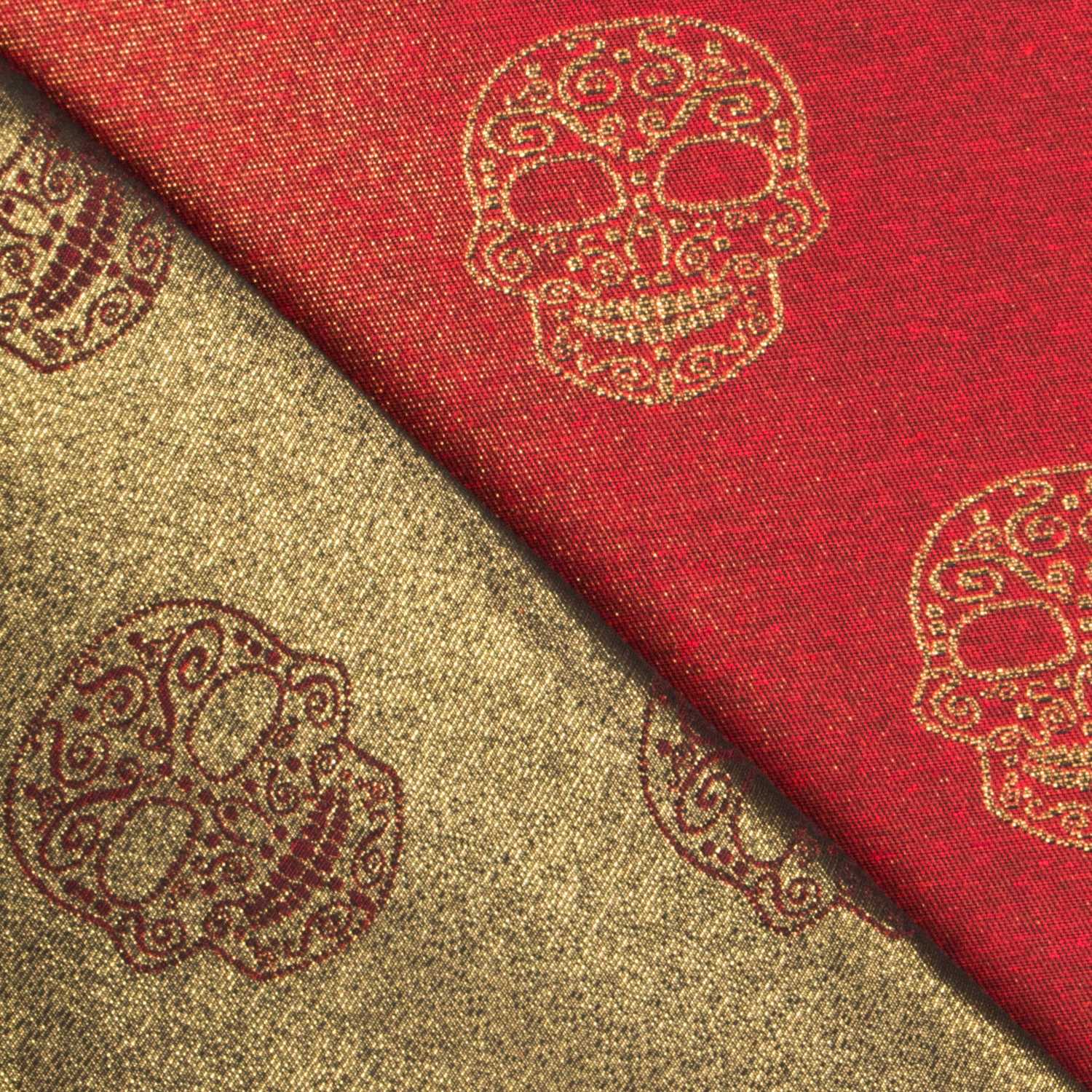 Jacquard Lurex Rouge Skull Doré - Ribes y Casals