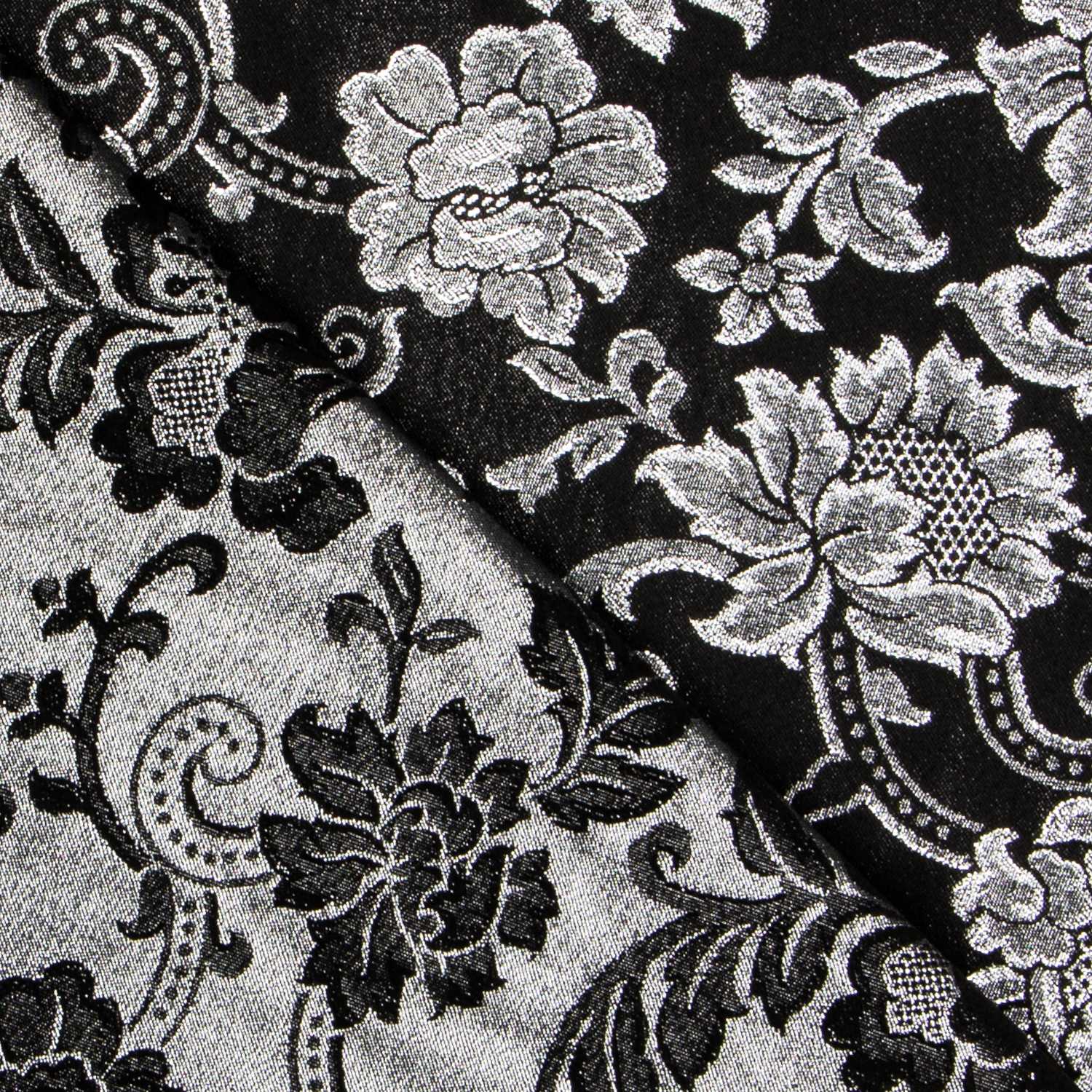 Jacquard Lurex Floral Noir Argent - Ribes y Casals