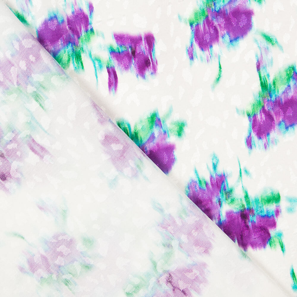 Jacquard Polyester Fleurs Mauve Pistache - Ribes y Casals
